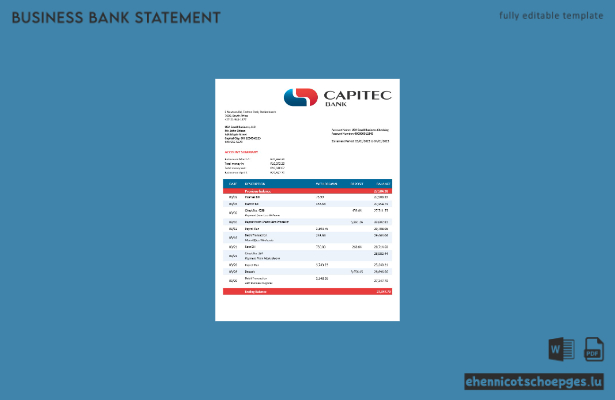 Capitec Bank Firmenkontoauszug (Word- und PDF-Beispiel)